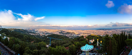 Panoramic view of Barcelona from Park Guell in a summer evening in Spainのeditorial素材
