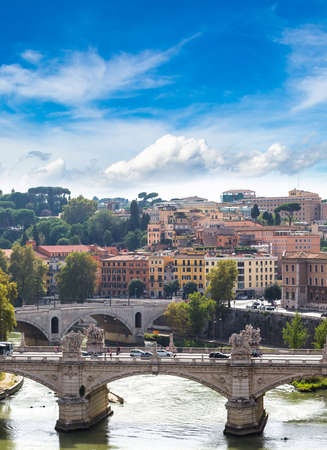 Panoramic view above Rome and Tiber in a summer day in Rome, Italyのeditorial素材