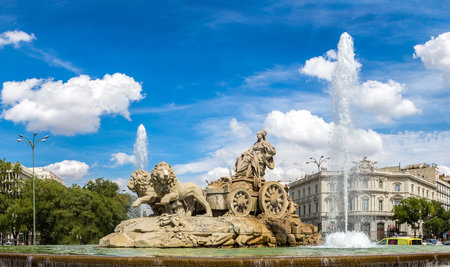 Cibeles fountain at Plaza de Cibeles in Madrid in a beautiful summer day, Spainのeditorial素材