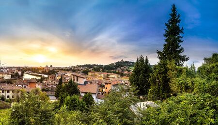 Panoramic view of Verona at sunset in Italyの写真素材