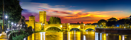 Castle Vecchio at summer night  in Verona, Italyのeditorial素材
