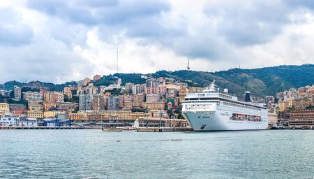 Panoramic view port of Genoa in a summer day, Italyのeditorial素材