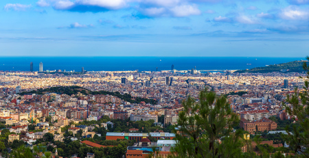 Panoramic view of Barcelona from Park Guell in a summer evening in Spainのeditorial素材