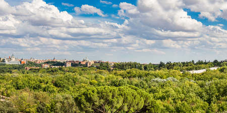Skyline view of Almudena Cathedral and Royal Palace in Madrid, Spain in a summer dayのeditorial素材