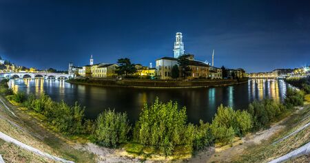 Ponte di Pietra. Bridge in Verona in a summer night, Italy,の写真素材