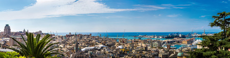Panoramic view port of Genoa in a summer day, Italyの写真素材