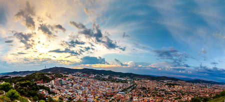 Panoramic view of Barcelona from Park Guell in a summer evening in Spainの写真素材