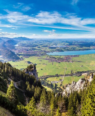 Green fields  next to Neuschwanstein castle in Germanyのeditorial素材