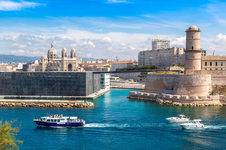 Saint Jean Castle and Cathedral de la Major and the Vieux port in Marseille, Franceのeditorial素材