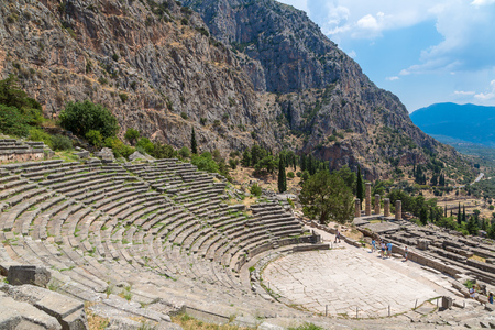 Ancient theater in Delphi, Greece in a summer dayの写真素材