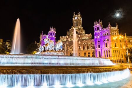 Cibeles fountain at Plaza de Cibeles in Madrid in a beautiful summer night, Spainの写真素材