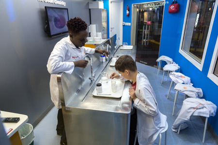 DUBAI, UAE - DECEMBER 5: Kidzania - kids section at Dubai Mall. KidZania Dubai provides children and their parents a safe, unique, and very realistic educational environment on December 5, 2015 in Dubaiのeditorial素材