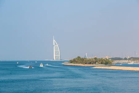 DUBAI, UAE - NOVEMBER 14: Burj Al Arab hotel and Jumeirah Beach Hotel in Dubai, United Arab Emirates, November 14, 2015のeditorial素材