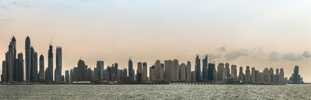 Panorama of Dubai Marina in the evening, Dubai, United Arab Emiratesの写真素材