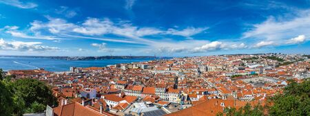 Panoramic aerial view of Lisbon, Portugal. Sao Jorge Castleの写真素材