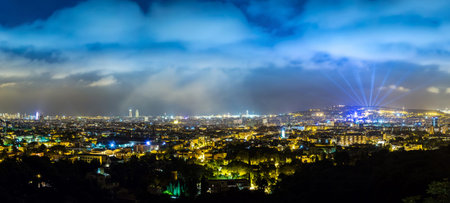 Panoramic view of Barcelona in a summer night  in Spainの写真素材