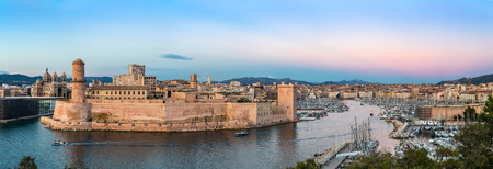 Saint Jean Castle and Cathedral de la Major and the Vieux port in Marseille, Franceのeditorial素材
