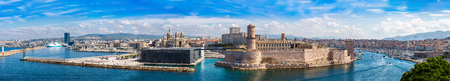 Saint Jean Castle and Cathedral de la Major and the Vieux port in Marseille, France in a summer dayのeditorial素材