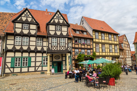 QUEDLINBURG, GERMANY - JUNE 16, 2016: Historic houses in Quedlinburg, in a beautiful summer day, Germany on June 16, 2016のeditorial素材