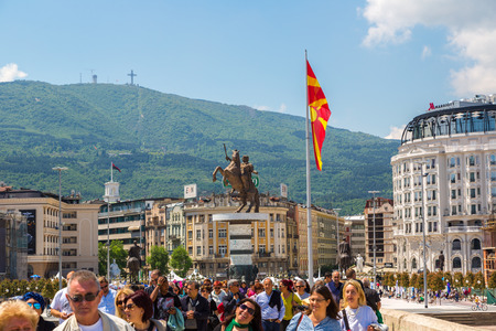 SKOPJE, MACEDONIA - JUNE 19, 2016: Alexander the Great Monument in Skopje in a beautiful summer day, Macedonia on June 19, 2016のeditorial素材