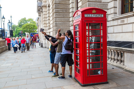 LONDON, UNITED KINGDOM - JUNE 14, 2016: Red telephone box (booths), London, England, United Kingdom on June 14, 2016のeditorial素材