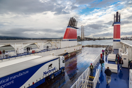 DUBLIN, IRELAND - JUNE 16, 2016: Irish ferry ship in a beautiful summer day, Ireland on June 16, 2016のeditorial素材