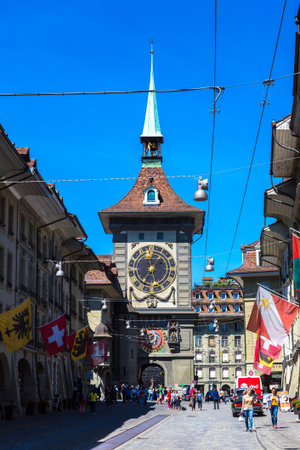 BERN, SWITZERLAND - JUNE 27, 2016: The Zytglogge, old clock tower in Bern in a beautiful summer day, Switzerland on June 27, 2016のeditorial素材