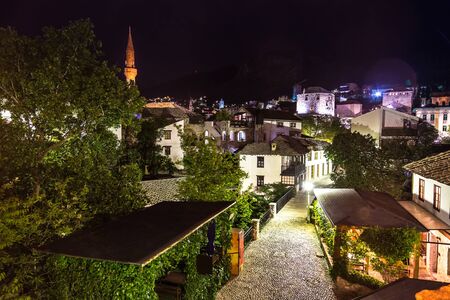 Mostar in a beautiful summer night, Bosnia and Herzegovinaの写真素材