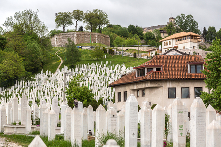 A muslim cemetery in a beautiful summer day in Sarajevo, Bosnia and Herzegovinaのeditorial素材