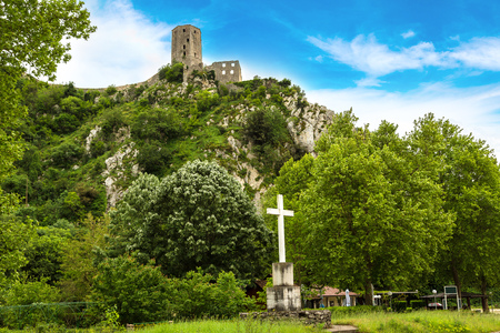 Old stone fortress in Pocitelj in Bosnia and Herzegovina in a summer dayの写真素材