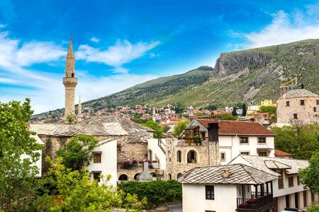 Historical center in Mostar in a beautiful summer day, Bosnia and Herzegovinaの写真素材