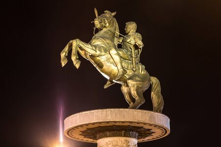 Alexander the Great Monument in Skopje in a beautiful summer nigth, Macedoniaの写真素材