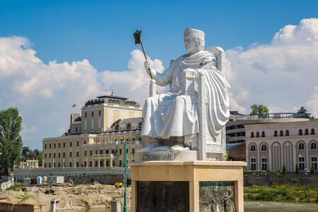 Monument of Justinian I in Skopje in a beautiful summer day, Macedoniaのeditorial素材