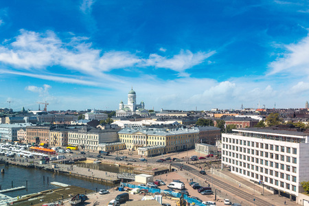 Panoramic aerial view of Helsinki in a beautiful summer day, Finlandの写真素材
