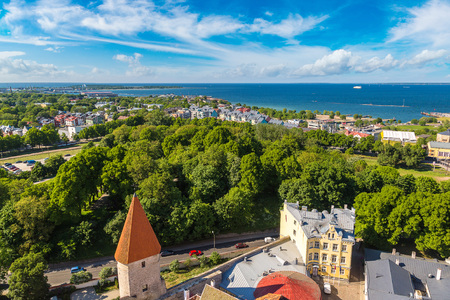 Aerial View of Tallinn Old Town  in a beautiful summer day, Estoniaの写真素材