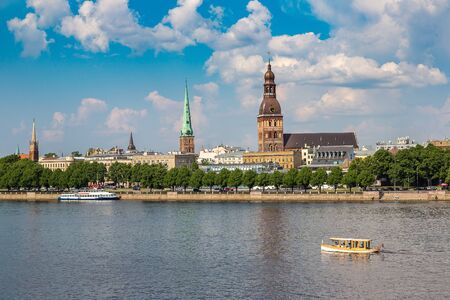 Panoramic view of old town in Riga in a beautiful summer day, Latviaの写真素材