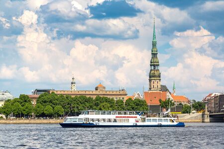 Panoramic view of old town in Riga in a beautiful summer day, Latviaの写真素材