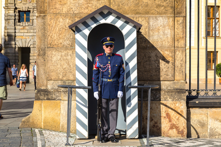 PRAGUE, CZECH REPUBLIC - JUNE 23, 2016: Honor guard near the Presidential palace in Prague in a beautiful summer day, Czech Republic on June 23, 2016のeditorial素材