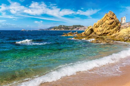 Beaches in Lloret de Mar in a beautiful summer day, Costa Brava, Catalonia, Spainの写真素材