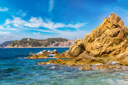 Beaches in Lloret de Mar in a beautiful summer day, Costa Brava, Catalonia, Spain