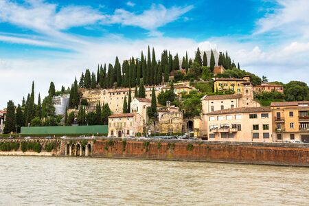 Adige River in Verona in a beautiful summer day, Italyのeditorial素材
