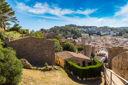 Beach at Tossa de Mar and fortress in a beautiful summer day, Costa Brava, Catalonia, Spainのeditorial素材