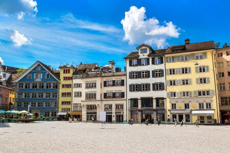 Street in historical part of Zurich in a beautiful summer day, Switzerlandのeditorial素材