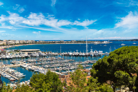 Panoramic view of port in Cannes in a beautiful summer day, Franceの写真素材