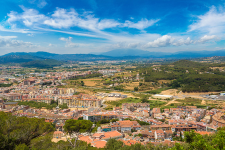 Panoramic aerial view of Blanes in Costa Brava in a beautiful summer day, Spainの写真素材