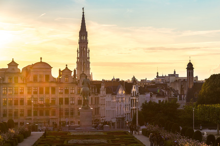 Cityscape of Brussels in a beautiful summer night, Belgiumのeditorial素材