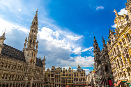 The Grand Place in Brussels in a beautiful summer day, Belgiumの写真素材