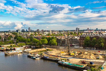 Panoramic aerial view of Amsterdam in a beautiful summer day, The Netherlandsの写真素材