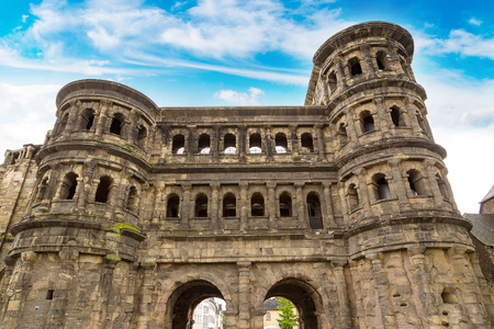 The Porta Nigra (Black Gate) in Trier in a beautiful summer day, Germanyのeditorial素材
