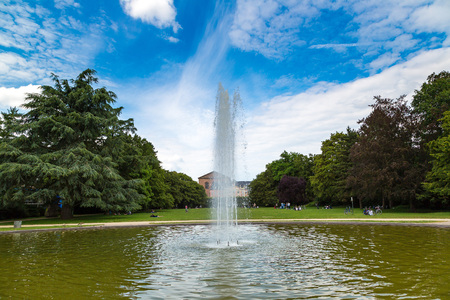 Fountain in a park in Trier in a beautiful summer day, Germanyのeditorial素材